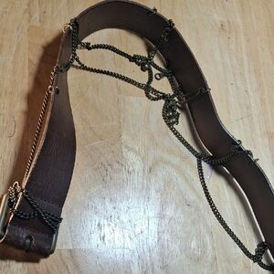 Brown Leather Belt with Chain Details